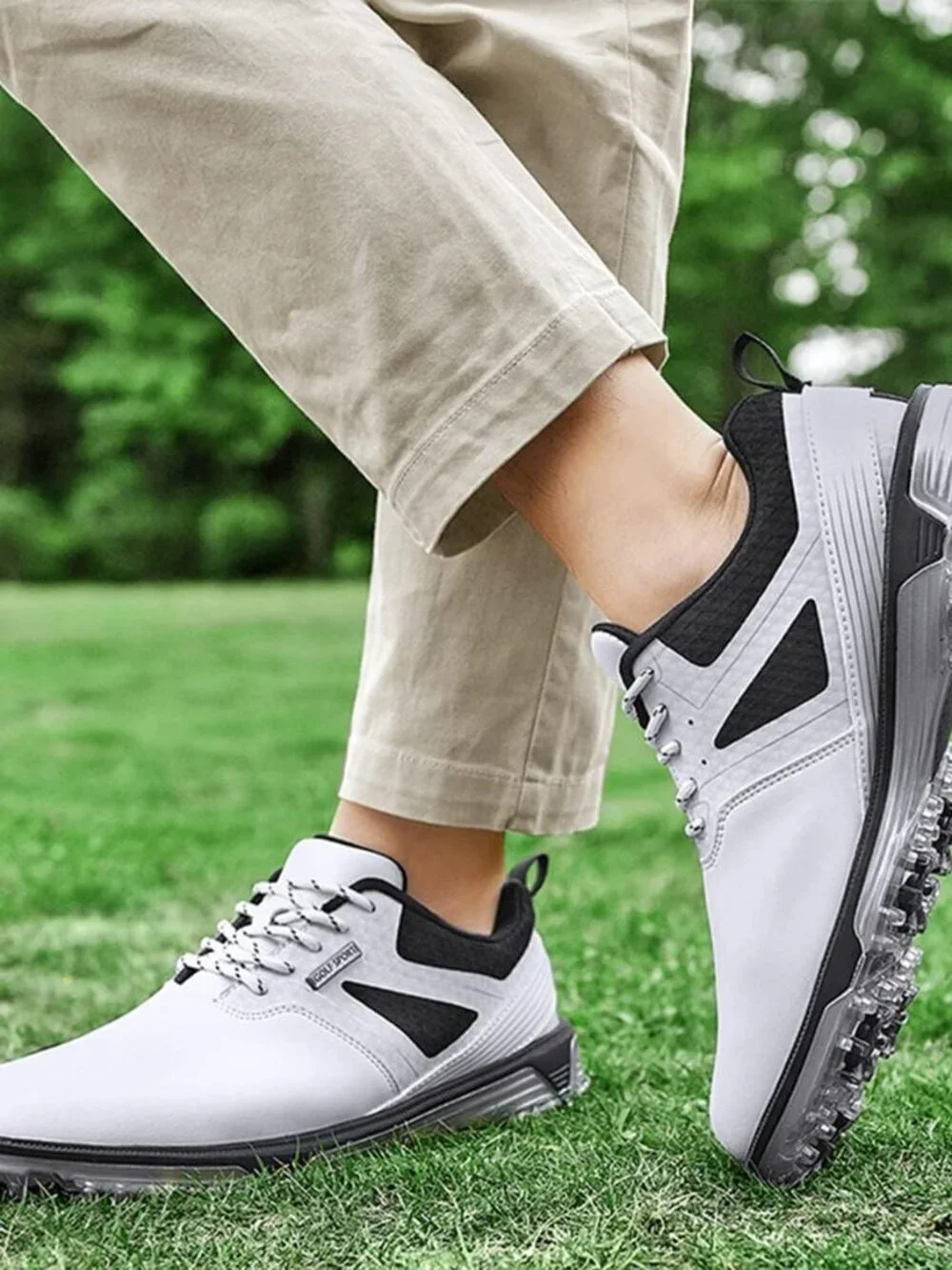 Men's White Golf Shoes Fixed Nail less Sole Waterproof Lightweight No-Slip